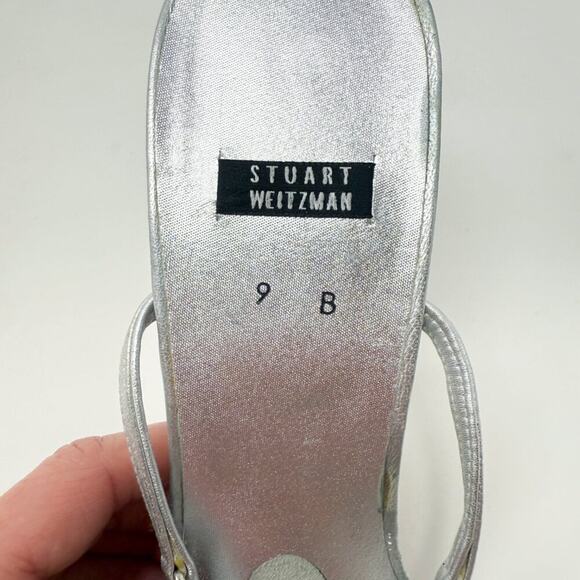 NWOB Stuart Weitzman Metallic Silver Strappy Stiletto Heels w Rhinestones Size 9 - Picture 7 of 10